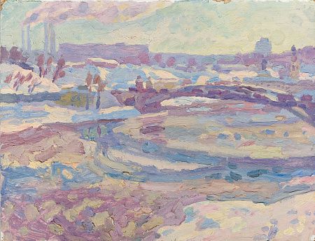 Фридман Карл Шоломович (1926–2001). Вид из мастерской. Зимняя Москва. 1980-е.