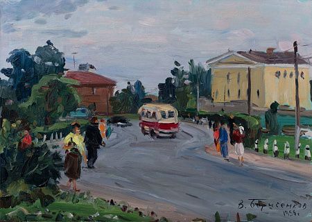 Борисенков Василий Павлович (р.1924).
Стрельна. Автобус. 1956.