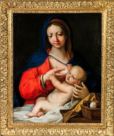 Неизвестный художник. Западная Европа. Круг Якопо Амигони (1675-1752). Мадонна, кормящая Младенца Иисуса Христа. Конец XVII - начало XVIII века.