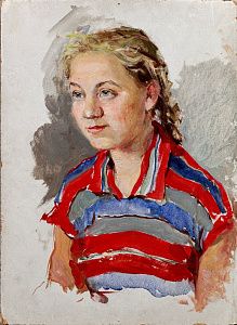Веселова Нина Леонидовна (1922-1960). 
Девочка в полосатой блузе. 1950-е.