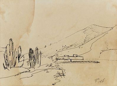 Кузнецов Павел Варфоломеевич (1878–1968) 
Горный пейзаж. Рисунок из альбома поездки в Крым. 1925.
