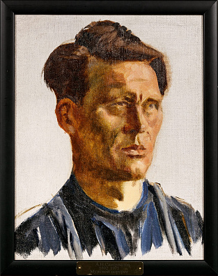 Самохвалов Александр Николаевич (1894-1971).
Портрет мужчины в синей рубашке. Вторая половина 1940-х.