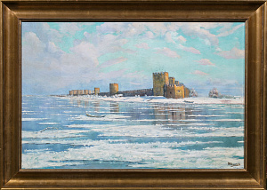 Резников В.(?). Зимний пейзаж с крепостью. 1900-е - 1910-е.