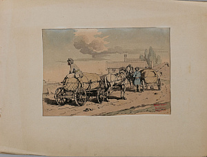 Джон Август Аткинсон ( John Augustus Atkinson) (1775-1830). 
Финляндские телеги. Из цикла "Живописное изображение нравов, обычаев и увеселений русских". Начало XIX века.