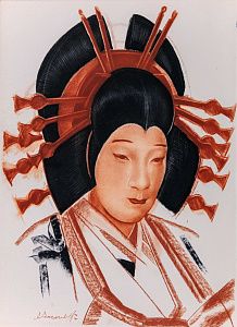 Яковлев Александр Евгеньевич (1887-1938). Актер в роли куртизанки. Лист из альбома "Японский театр (Кабуки)". 1933.