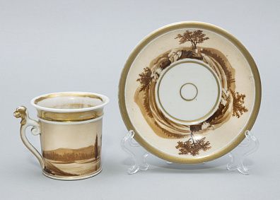 Кофейная пара с пасторальной сценой. Западная Европа, конец XIX века.