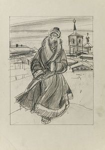 Гуревич Борис Абрамович (1929-?). 
Молодой человек в тулупе. 1960-е.