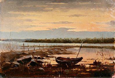 Максименко Александр Григорьевич (1916-2011).(?)  Пейзаж с лодкой. Середина ХХ века.