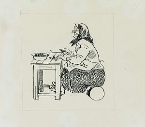 Гуревич Борис Абрамович (1929-?).
Старушка на кухне. 1960-е.