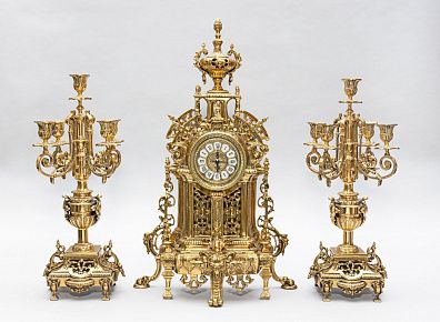 Каминный набор - часы и пара канделябров. Испания, 1990-е годы.