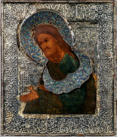 Икона "Иоанн Предтеча" из деисусного чина, в окладе. Россия. Конец XVI века.