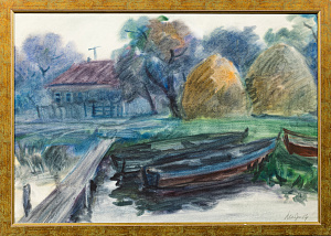 Петров Николай Григорьевич (1919-2004). Деревенский причал. Трубеж. Переславль-Залесский. 1970-е.
