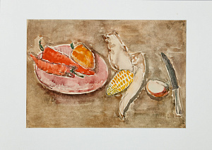 Софронова Антонина Федоровна (1892-1966). 
Натюрморт с перцами и кукурузой. Начало 1960-х.