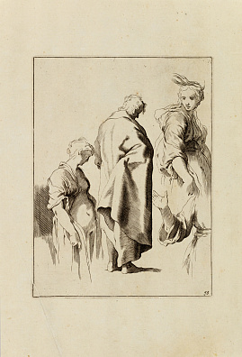 Фредерик Блумарт (Frederik Bloemaert) (1614-1690).  Этюд трех фигур. По живописному оригиналу Абрахама Блумарта. Середина - вторая половина XVII века.