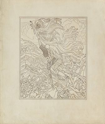 Билибин Иван Яковлевич (1876-1942). Полет Черномора с Русланом. Иллюстрация к поэме А.С.Пушкина "Руслан и Людмила". Первая половина ХХ века.