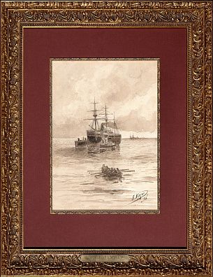 Каразин Николай Николаевич (1842-1908).
Теплоход и прогулочная шлюпка в море. 1896.