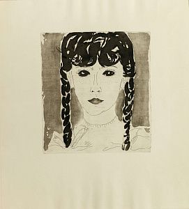 Неизвестный художник. Россия. 
Портрет девочки с косичками. 1970-е - 1980-е.