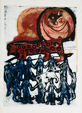 Брюс Обомейома Онобракпейя (Bruce Obomeyoma Onobrakpeya) (р.1932).Красный леопард. 1973.