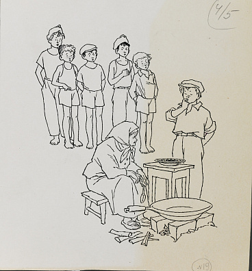 Вальк Генрих Оскарович (1918-1998).      Иллюстрация к рассказу "История Кольки Богатырева". 1960-е.