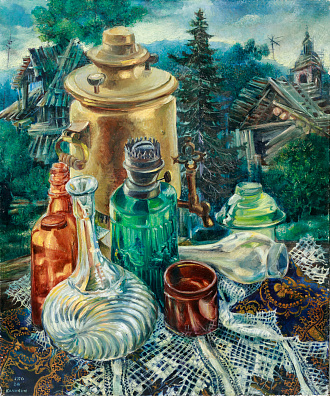 Калинин Вячеслав Васильевич (р. 1939). 
Натюрморт с самоваром. 1976.