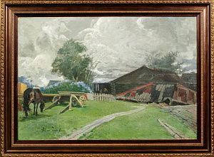 Исупов Алексей Владимирович (1889-1957).
Деревенский двор. Пасмурно. 1930-е - 1940-е.