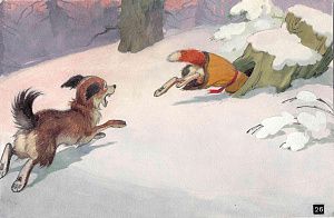 Репкин Петр Петрович (1915–1995). Погоня. Эскиз иллюстрации к диафильму "Лисичка со скалочкой". 1955.