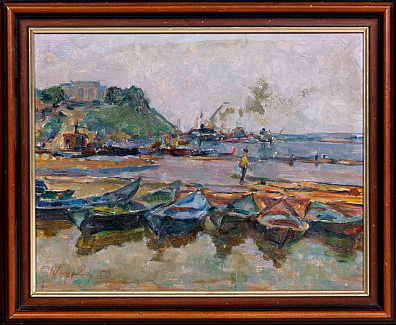 Гурвич Иосиф Михайлович (1907-1992).Волга. Лодки на пристани. 1950.