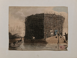 Джон Август Аткинсон ( John Augustus Atkinson) (1775-1830). 
Барка с углем. Из цикла "Живописное изображение нравов, обычаев и увеселений русских". Начало XIX века.
