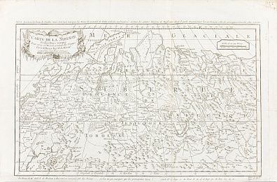 Жак-Никола Билён (Jacques-Nicolas Bellin) (1703-1772). Карта Сибири и соседних стран. Вторая половина XVIII века.