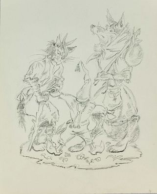 Таубер Виктор Исаакович (1901-1990). Лиса Алиса и кот Базилио. Иллюстрация к сказке "Золотой ключик". 1970-е.