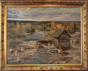 Гужавин Михаил Маркелович (1888-1931).
Полоскание белья на реке близ мельницы. 1910-е.
