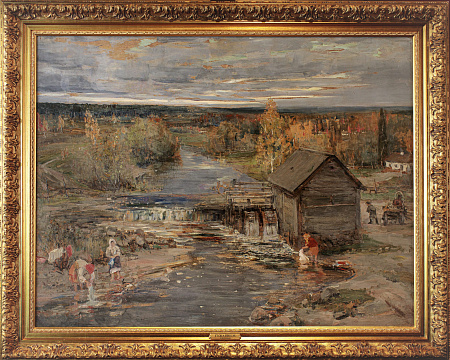 Гужавин Михаил Маркелович (1888-1931).
Полоскание белья на реке близ мельницы. 1910-е.