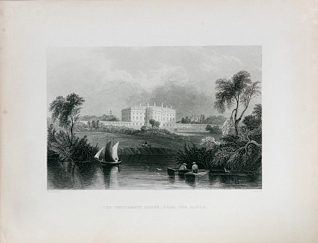 Уильям Редклиф (William Radclyffe) (1783-1855); Уильям Генри Бартлетт (William Henry Bartlett) (1809-1954).
Вид на Белый дом со стороны реки Потомак. Вторая четверть XIX века.
