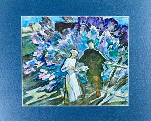 Семячкин Павел Семенович (р.1923). 
Прогулка в сиреневом саду. 1960-е.