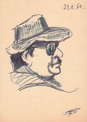 Антощенко-Оленев Валентин Иосифович (1900–1984).
Портрет мужчины в шляпе и очках. 1966.