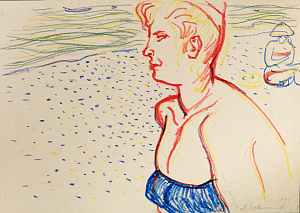 Алексеев Адольф Евгеньевич (1934-2000). 
Портрет на пляже. 1964.