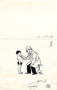 Вальк Генрих Оскарович (1918-1998). У доктора. Иллюстрация к книге И.Курлата "Настоящие мальчишки". 1969.