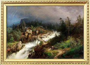Герман Херцог (Hermann Ottomar Herzog) (1832-1932). Пейзаж с водяной мельницей. Последняя четверть XIX века.