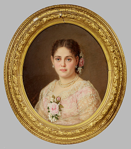 Брянский Михаил Васильевич (1830-1908). 
Портрет девушки с заколкой в виде розы. 1881.