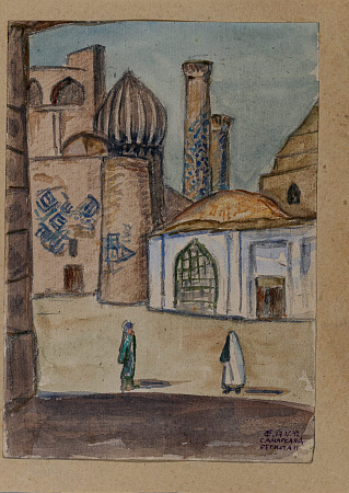 Неизвестный художник. Россия.Самарканд. На площади. 1942.