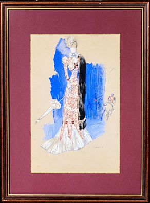 Анненков Юрий Павлович (1889-1974). Эскиз костюма Изы Миранды. С зонтиком. Для фильма "Ложь Нины Петровны". 1937.