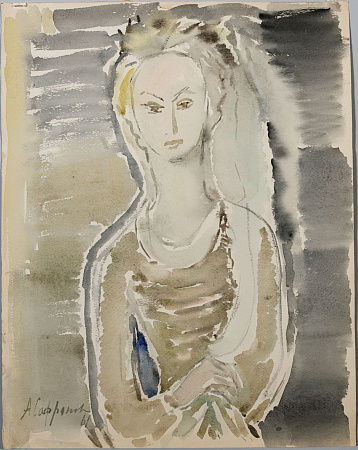 Софронова Антонина Федоровна (1892-1966).
Девушка в белой накидке. Портрет из серии "Женские образы." 1961.
