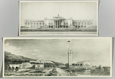 Неизвестный художник. Россия.Виды Сочи. Санаторий. Морской вокзал. 1940-е - 1950-е.