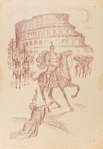 Усачев Николай Васильевич (р.1934). Кориолан. Иллюстрация для сборника "Свободной музы подношенье". 1987.