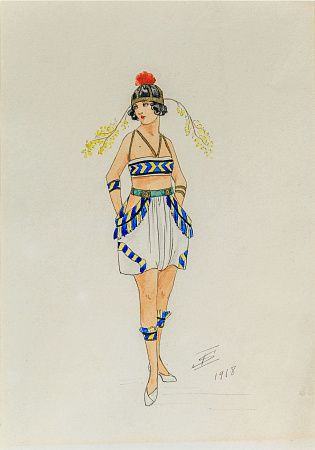 Соколов Игорь (ХХ век). Эскиз костюма. Дама с мимозами. 1918.