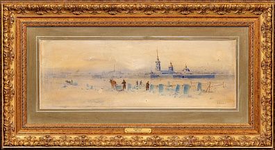 Беггров Александр Карлович (1841-1914).Заготовка льда на Неве. Конец XIX - начало ХХ века.