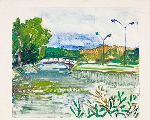 Неизвестный художник. Россия.
Ленинград. Пейзаж с мостиком. 1960-е - 1970-е.