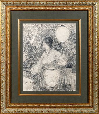 Исупов Алексей Владимирович (1889-1957). Девушка с китайскими фонариками. 1930-е - 1940-е.