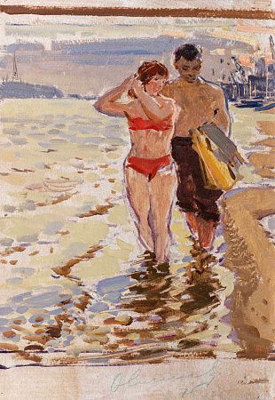 Овчинников Николай Васильевич (1918-2002). На пляже. 1975.