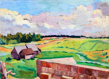 Неизвестный художник. Россия. Пейзаж с полем. 1920-е - 1930-е.